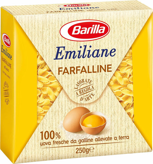 Barilla Emiliane Farfalline All' Uovo con Uova Fresche Da Allevamento a Terra, Per Creme Gustose e Calde Minestre, 275 g